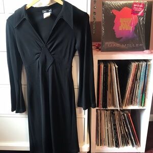 Vintage Bebe 90’s Y2k Mini Black Dress Long Sleeve 70’s Sexy LBD Small Hot Sexy